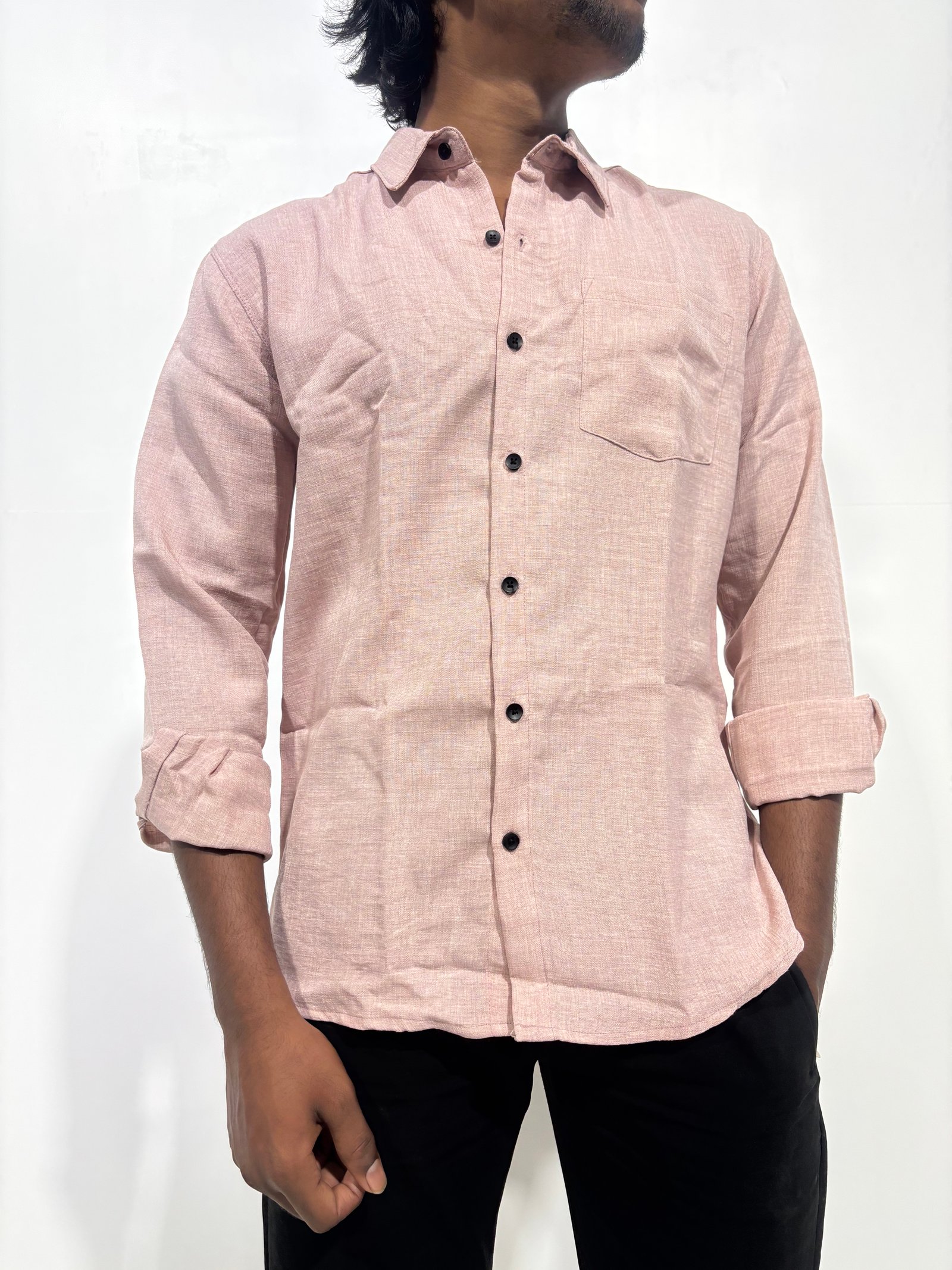 Korean Linen Lite Pink Shirt 