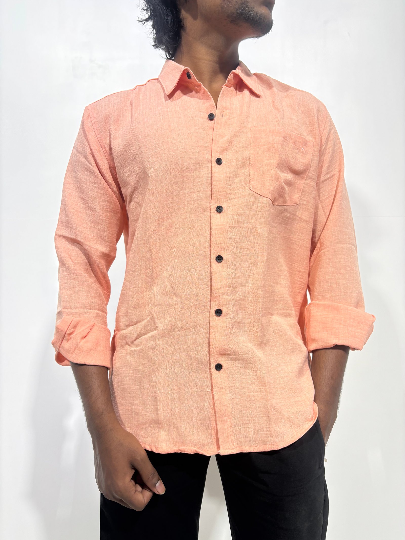 Men’s Korean Linen Peach Shirt