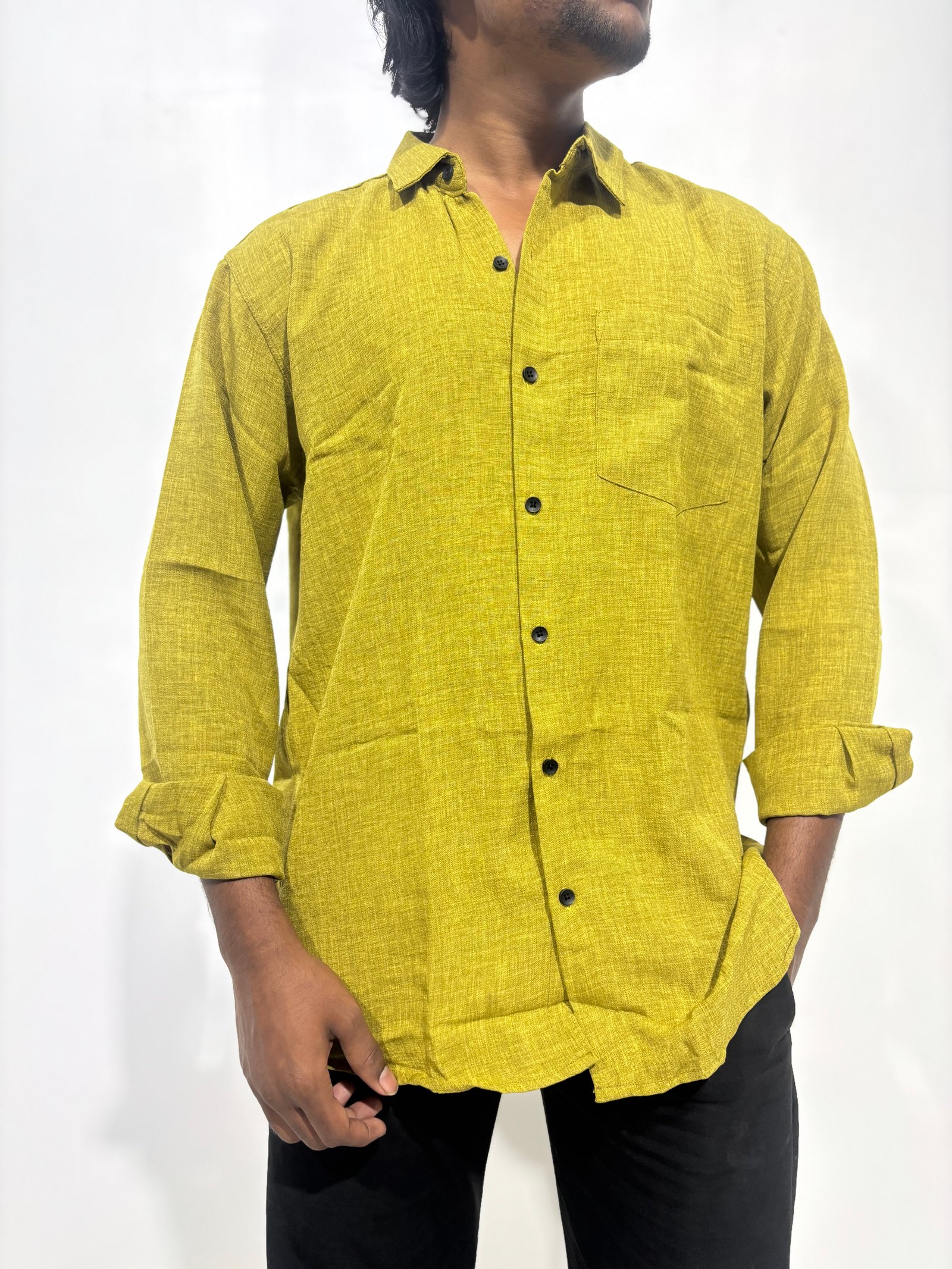 Men’s Korean Linen Mustard Yellow Shirt
