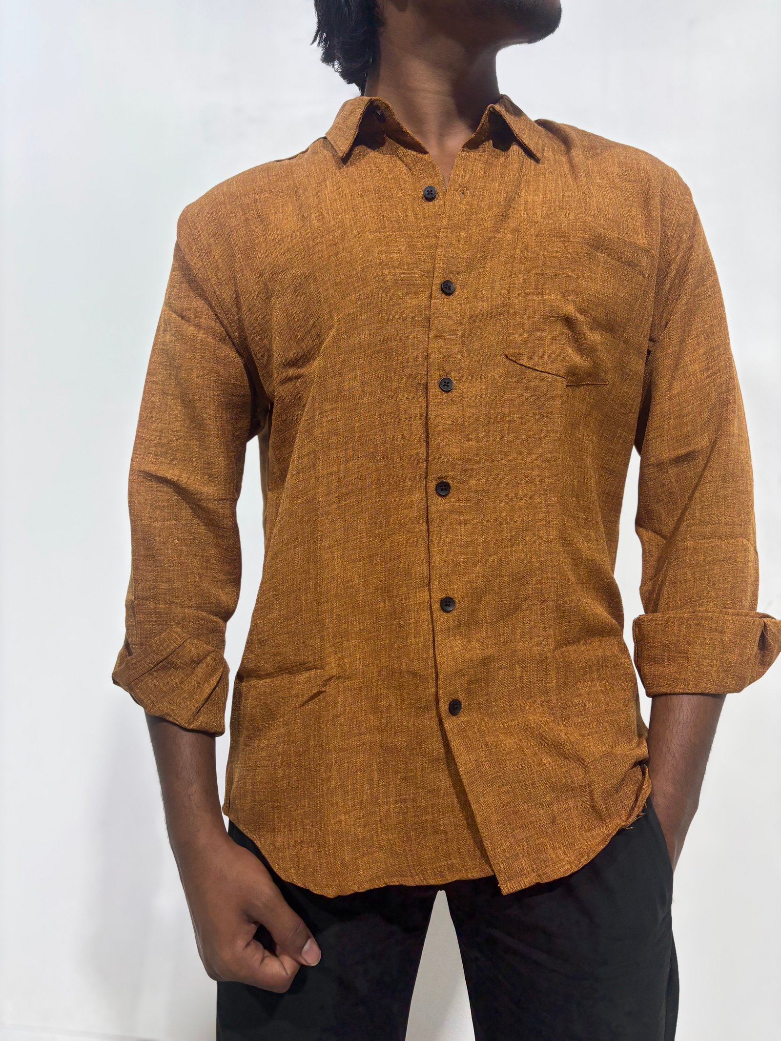 Men’s Korean Linen Rust Brown Shirt 