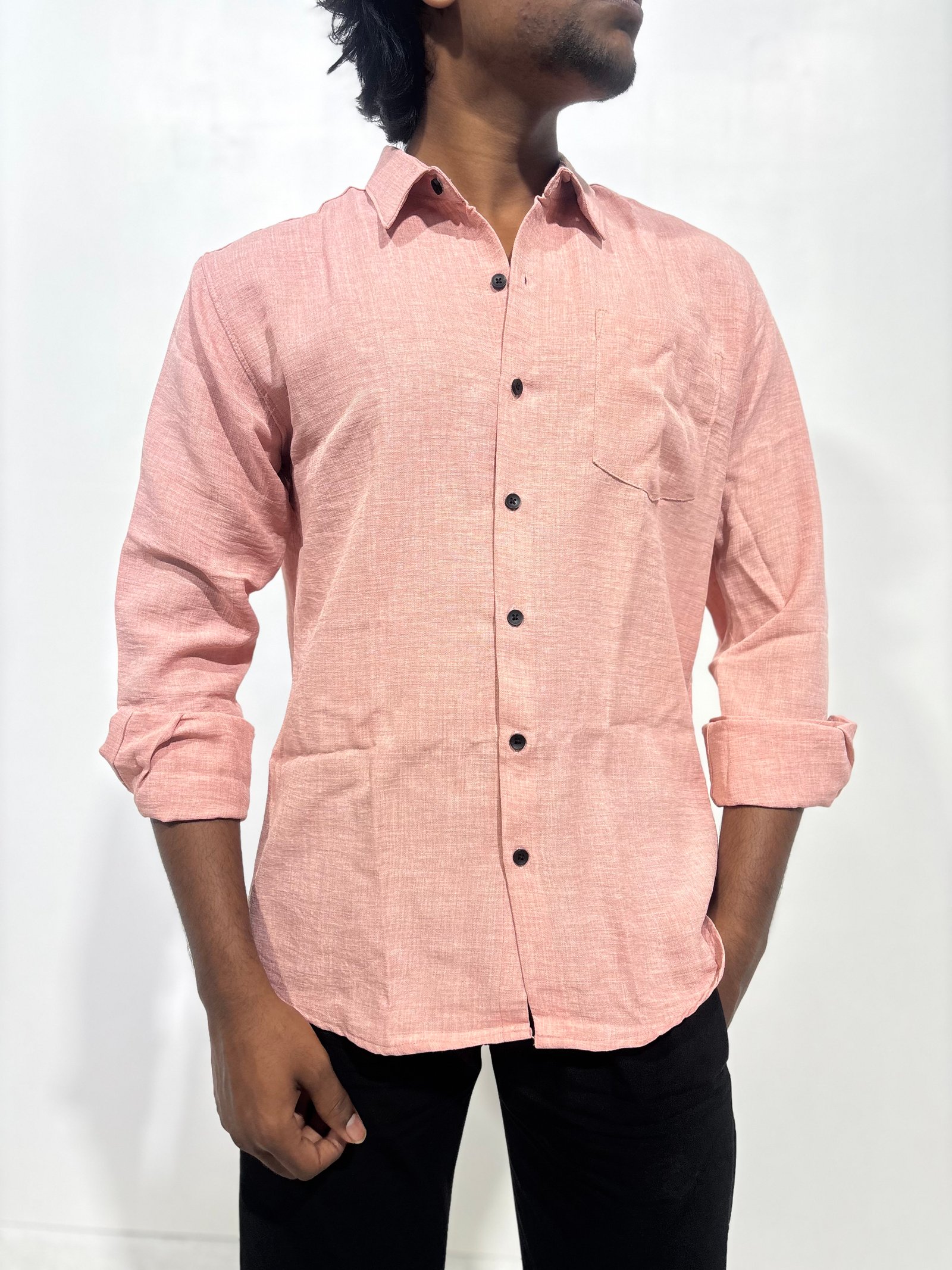 Men’s Korean Linen Soft Pink Shirt 