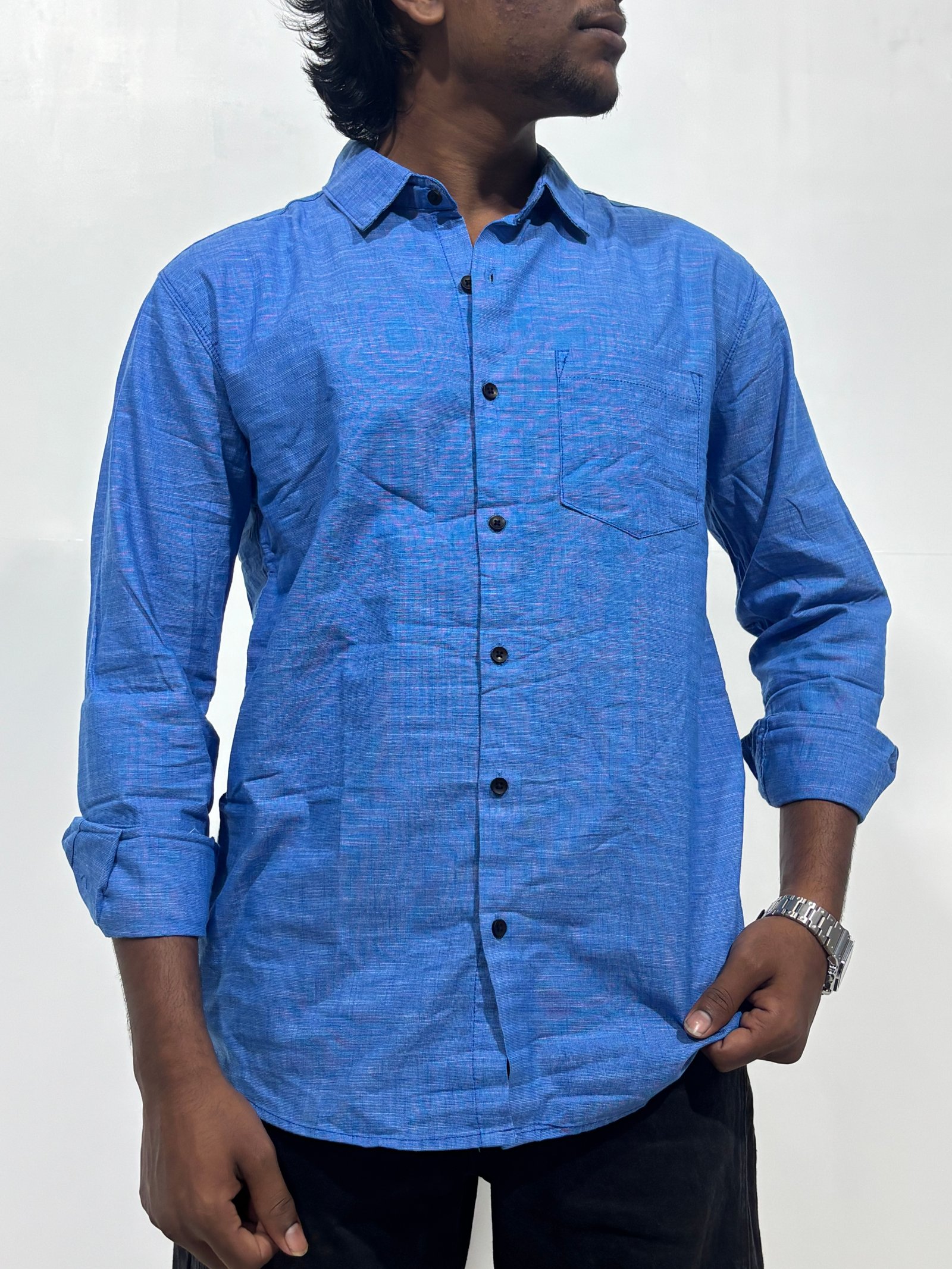  Blue Linen Cotton Shirt 