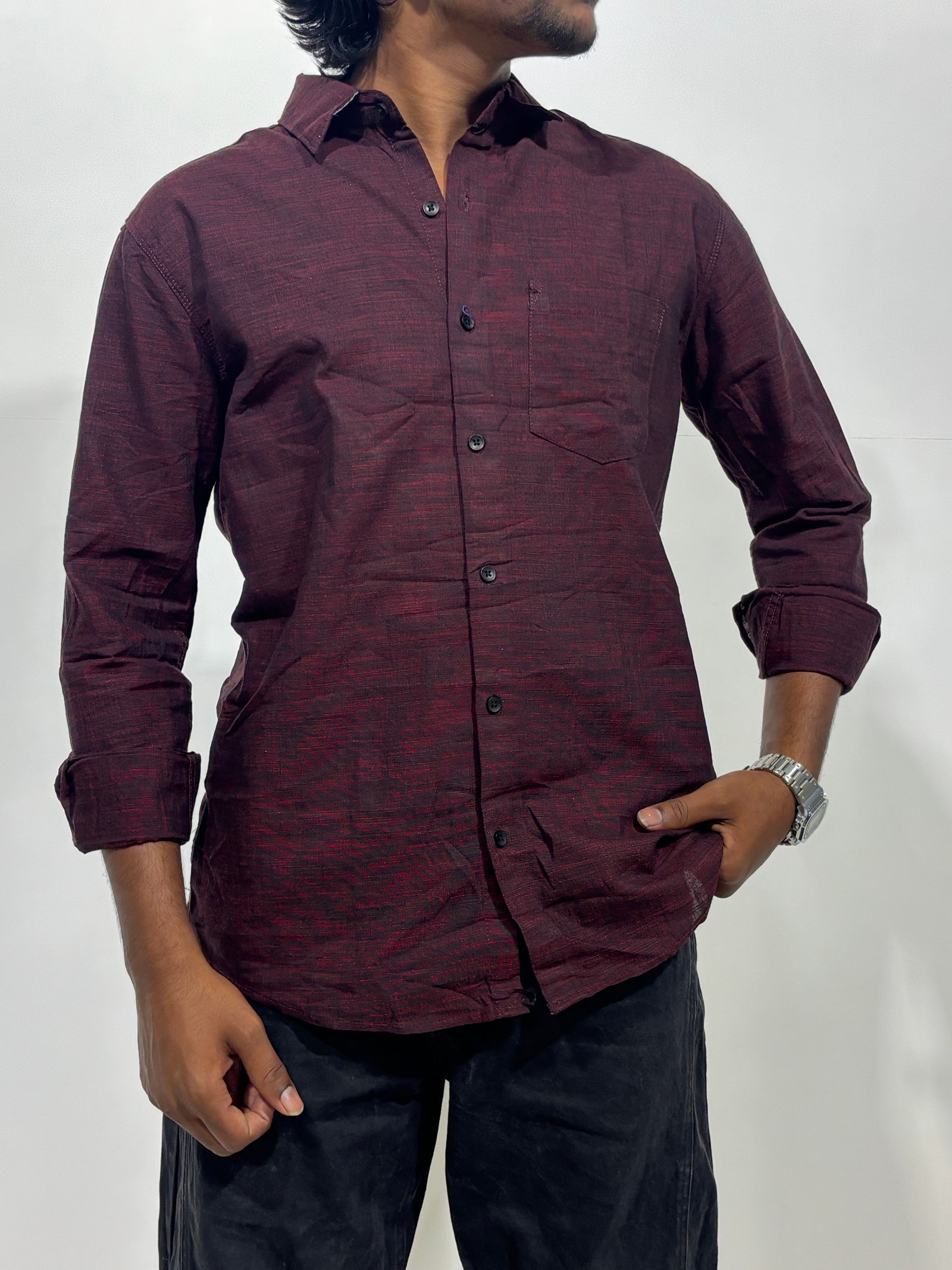  Maroon Linen Cotton Shirt