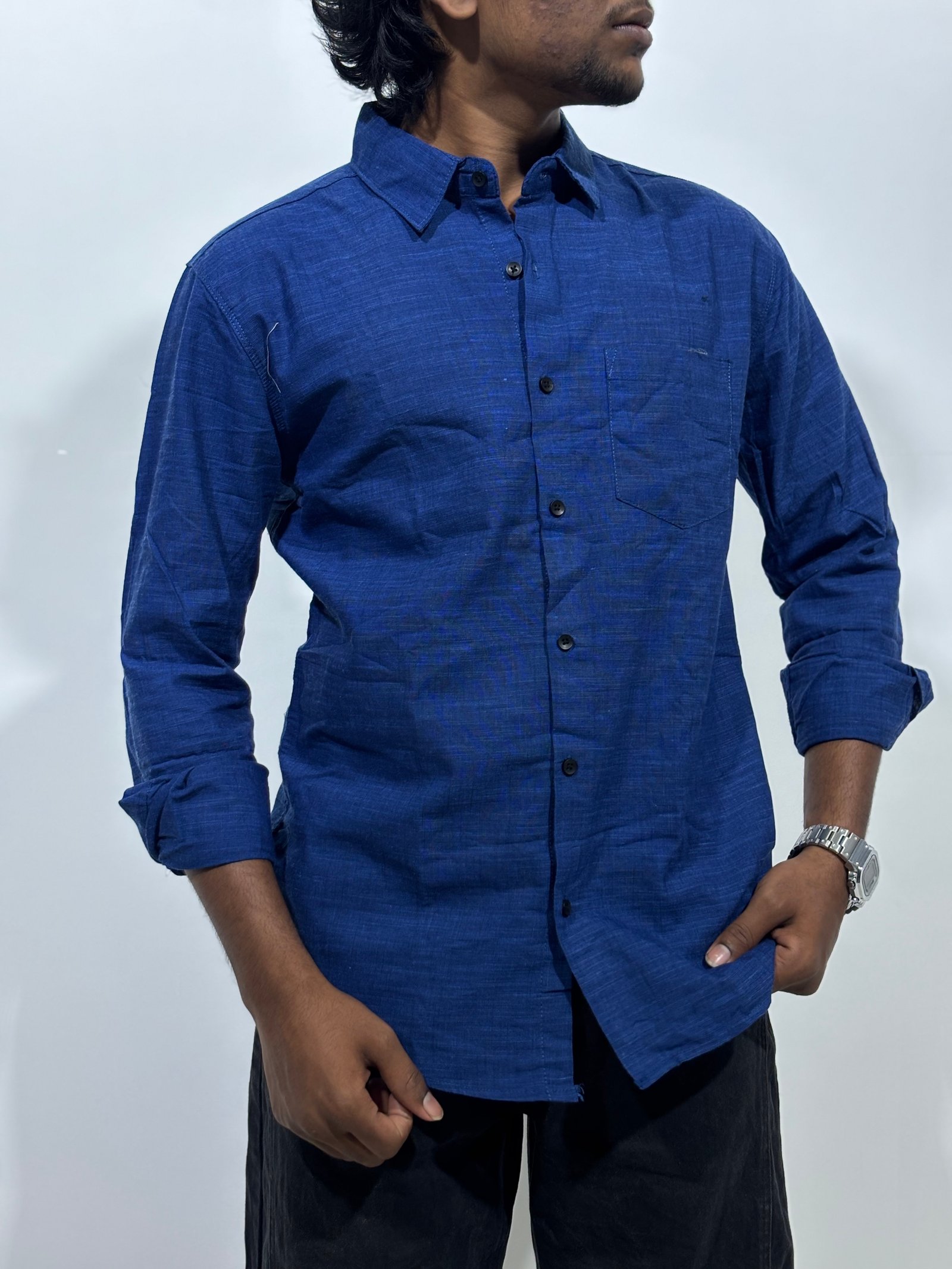  Royal Blue Linen Cotton Shirt 