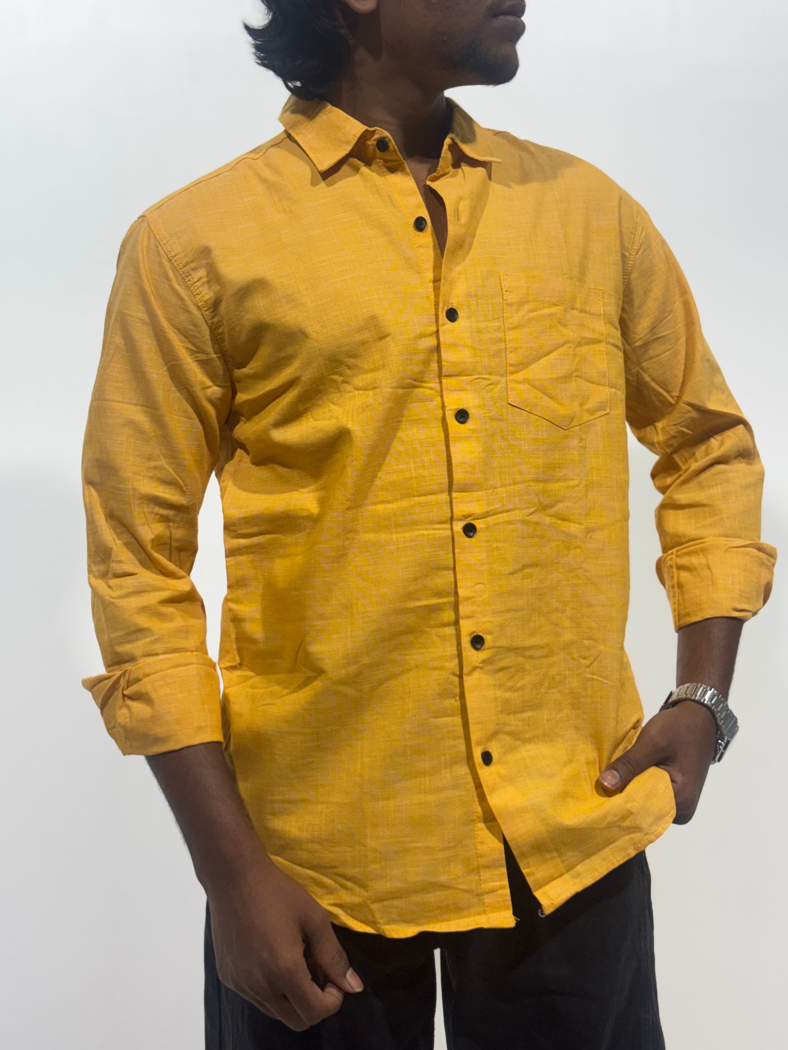 Mustard Yellow Linen Cotton Shirt 