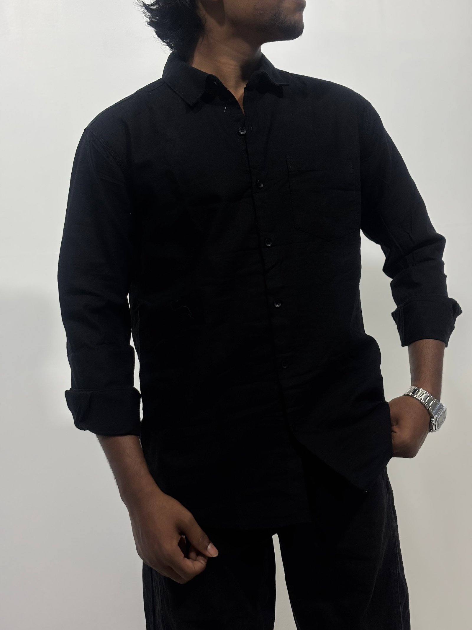  Black Linen Cotton Shirt 
