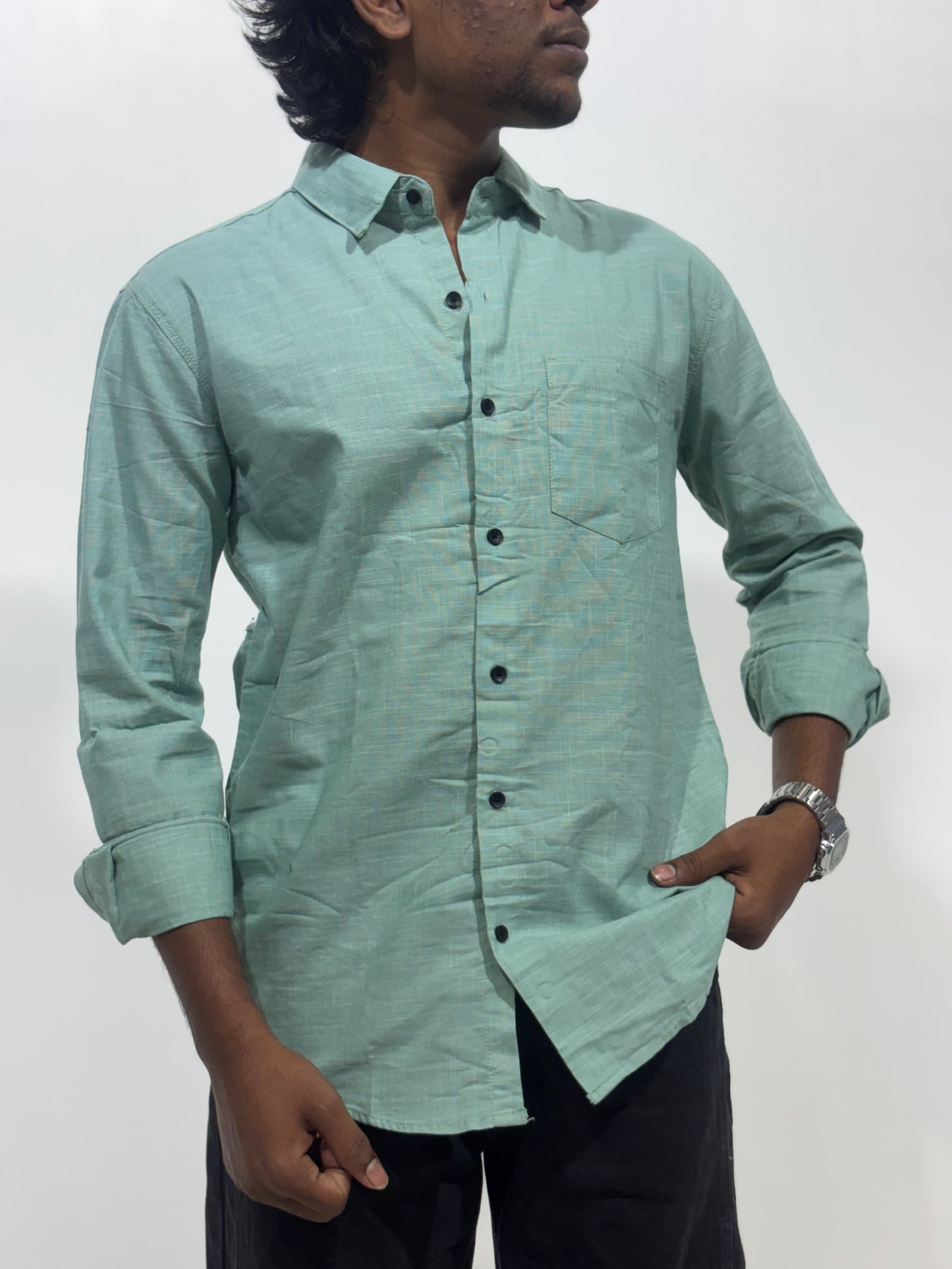 Pistha Green Linen Shirt